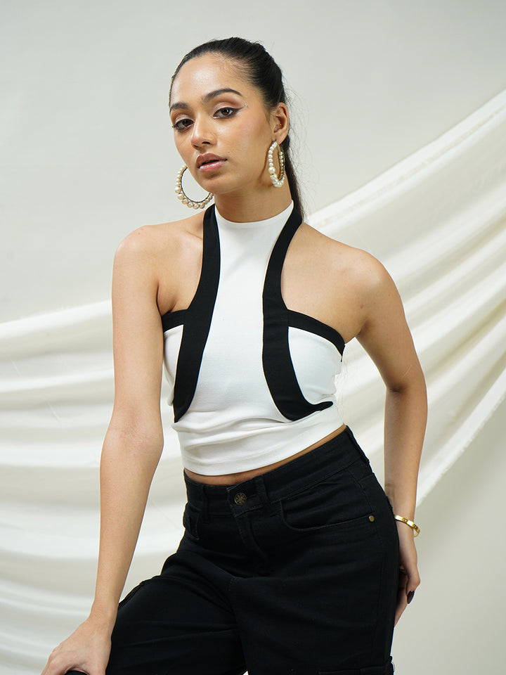 WHITE HALTER NECK CROP TOP