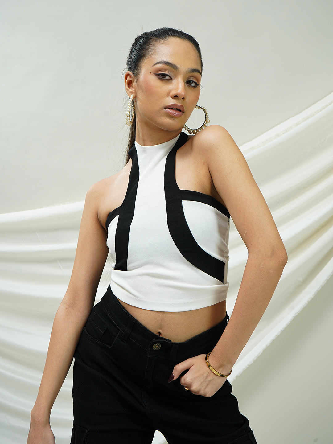 WHITE HALTER NECK CROP TOP