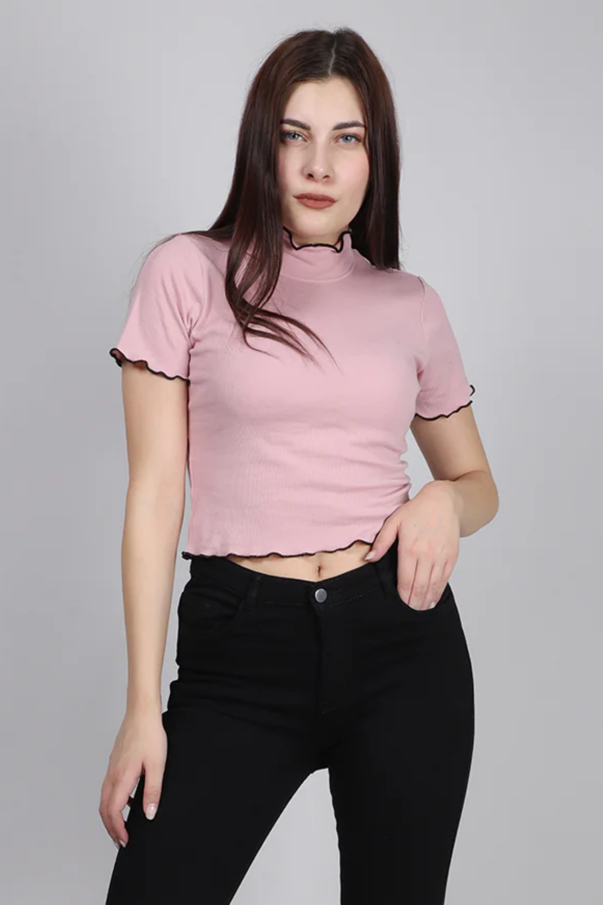Pink Half Sleeve Crop Top