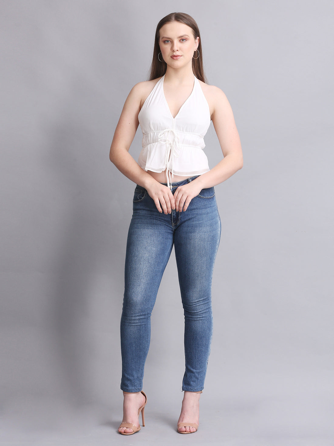 WHITE HALTER NECK CROP TIE TOP