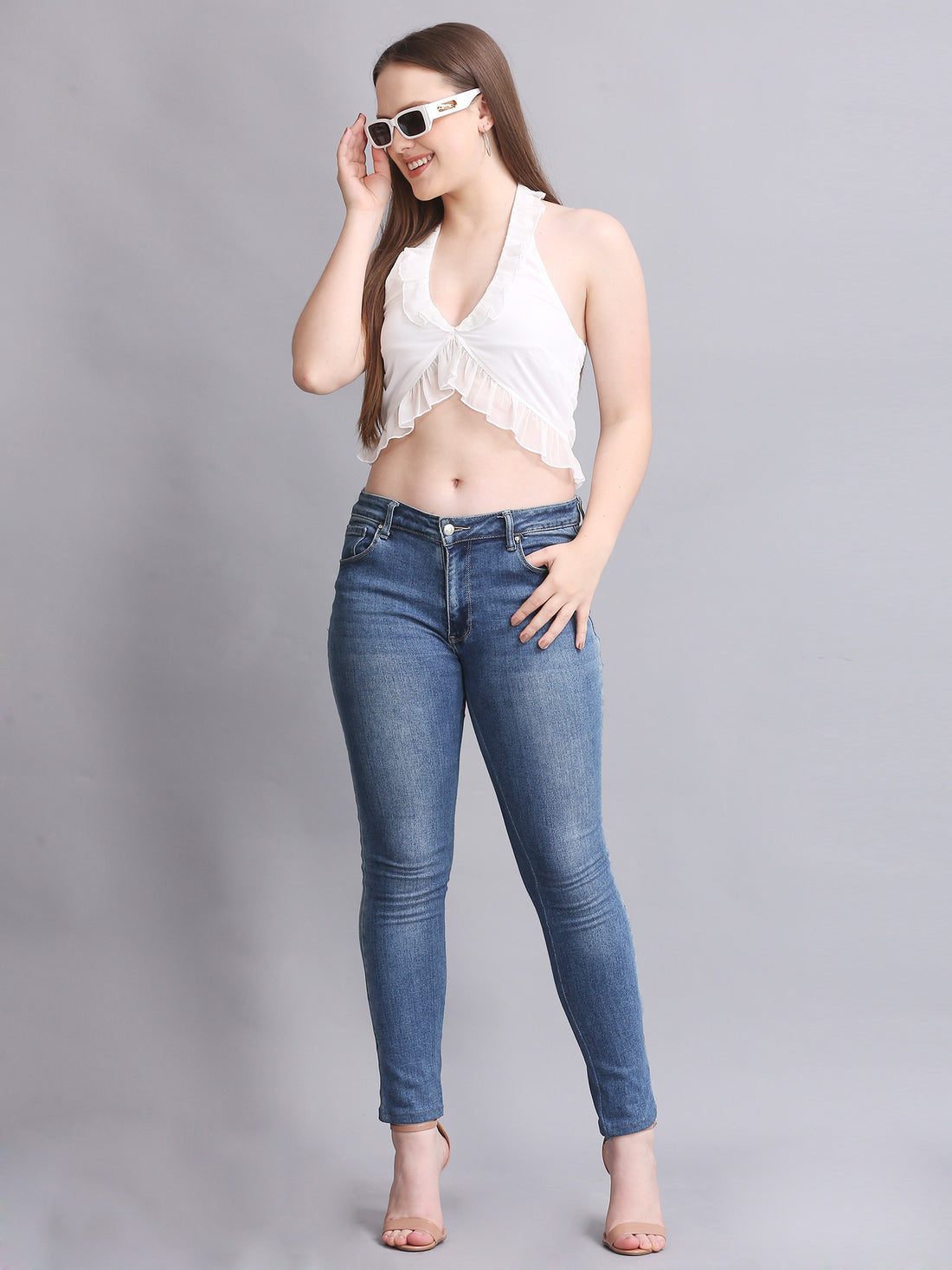 WHITE HALTER NECK CROP TOP
