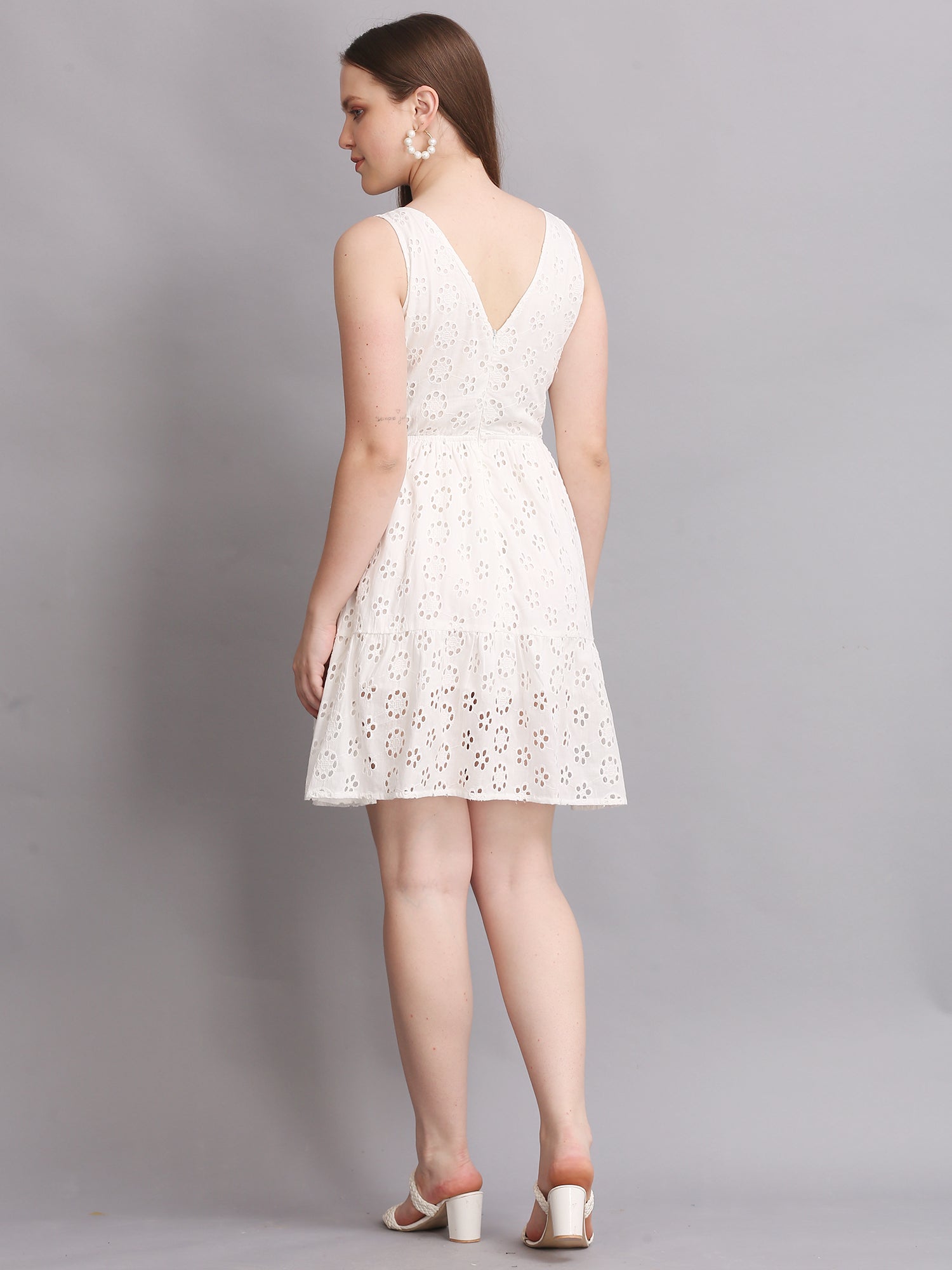 White Schiffli Side Cutout Mini Dress