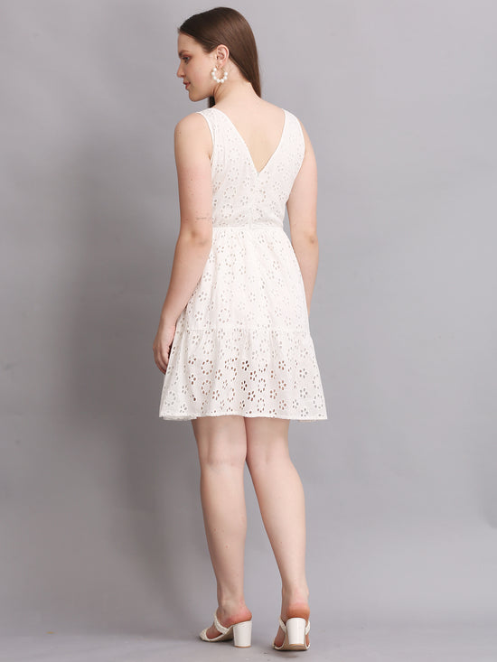 White Schiffli Side Cutout Mini Dress