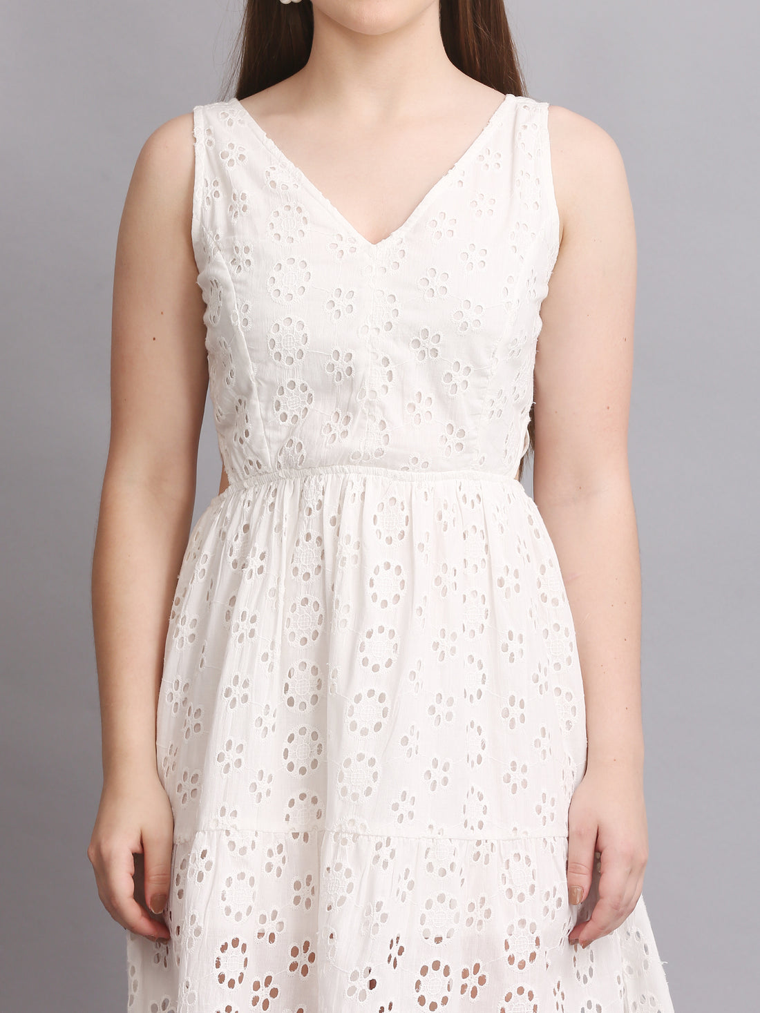 WHITE SCHIFFLI SIDE CUTOUT MINI DRESS