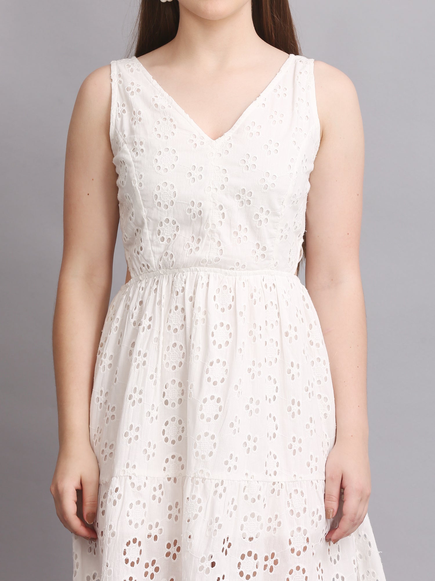 White Schiffli Side Cutout Mini Dress