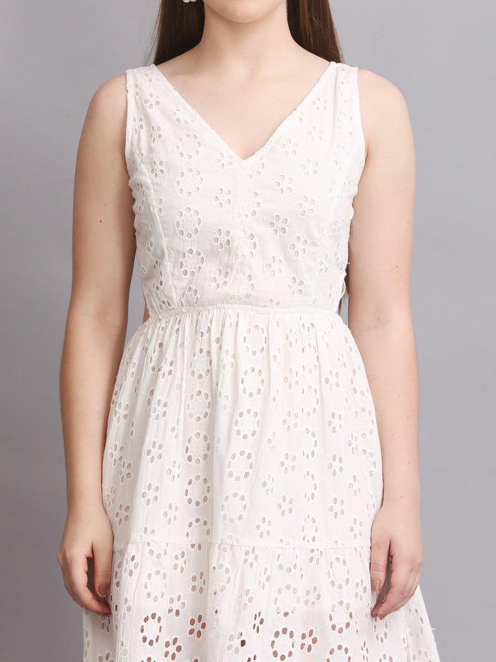 White Schiffli Side Cutout Mini Dress