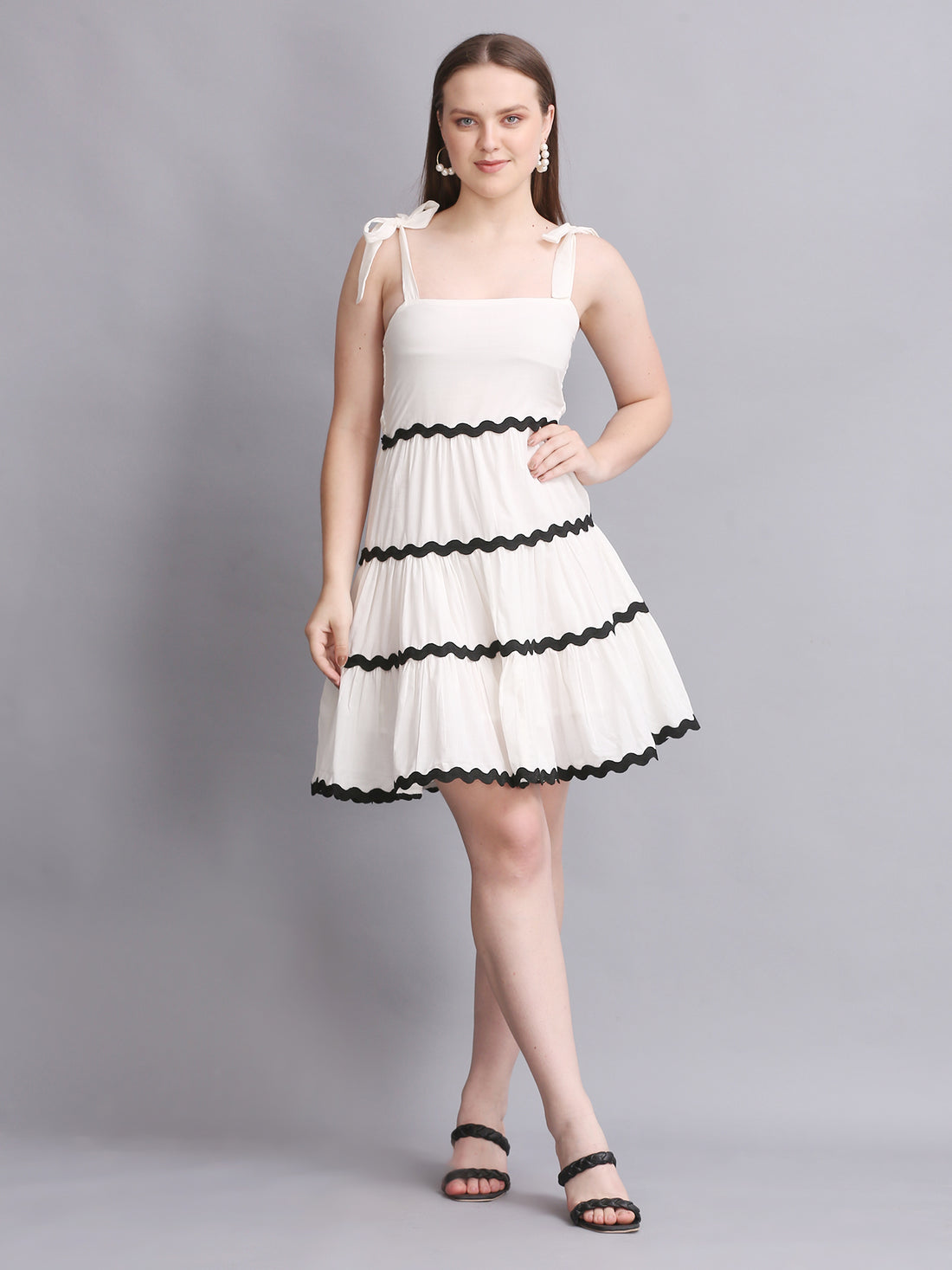 WHITE KNOT SHOULDER STRAP A-LINE SUMMER DRESS