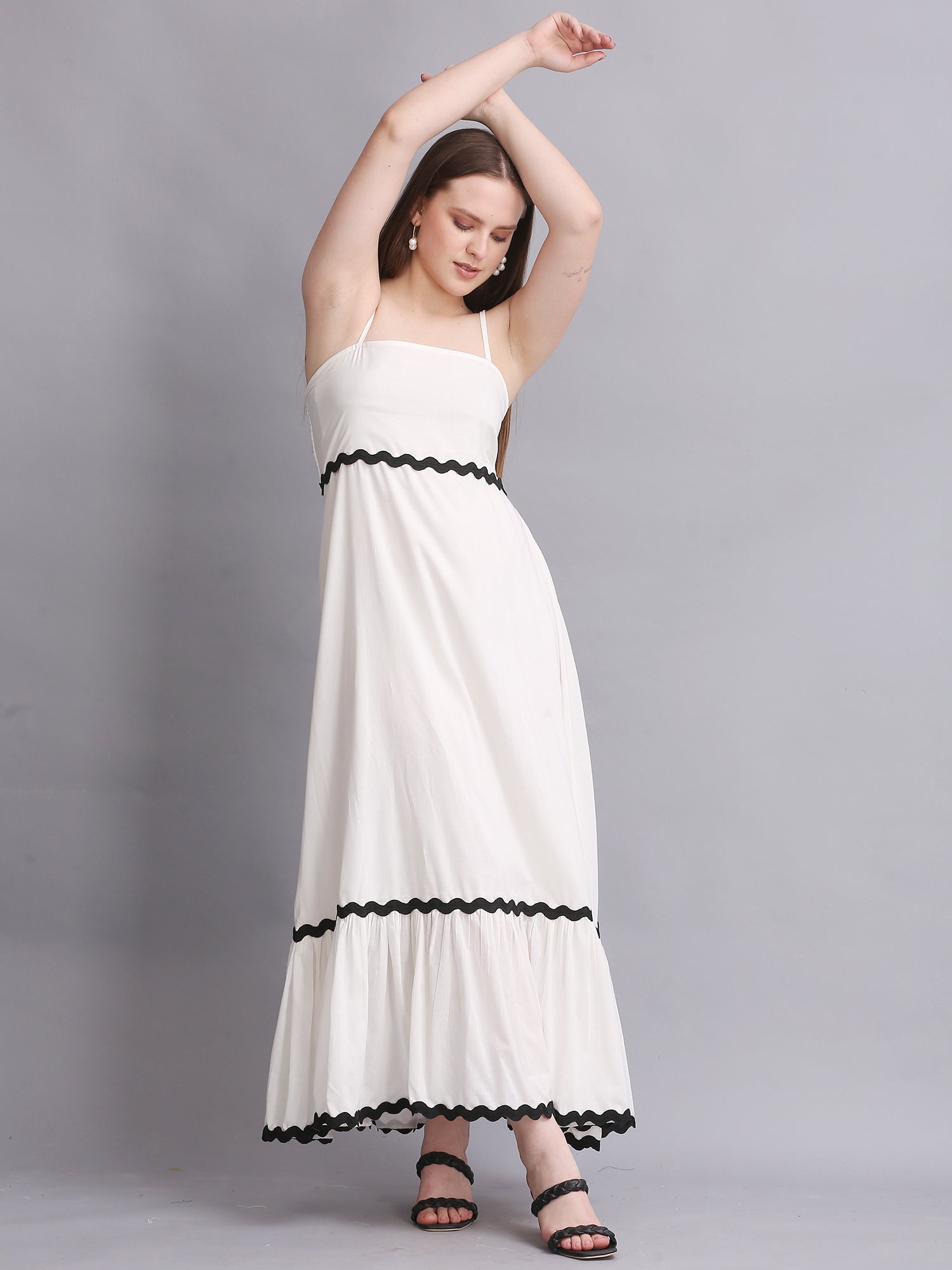 WHITE COTTON FIT FLARE MAXI DRESS