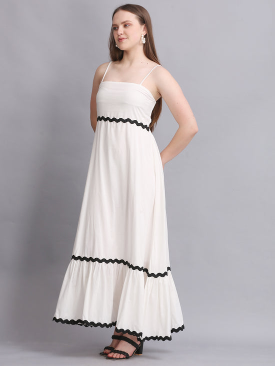 WHITE COTTON FIT FLARE MAXI DRESS