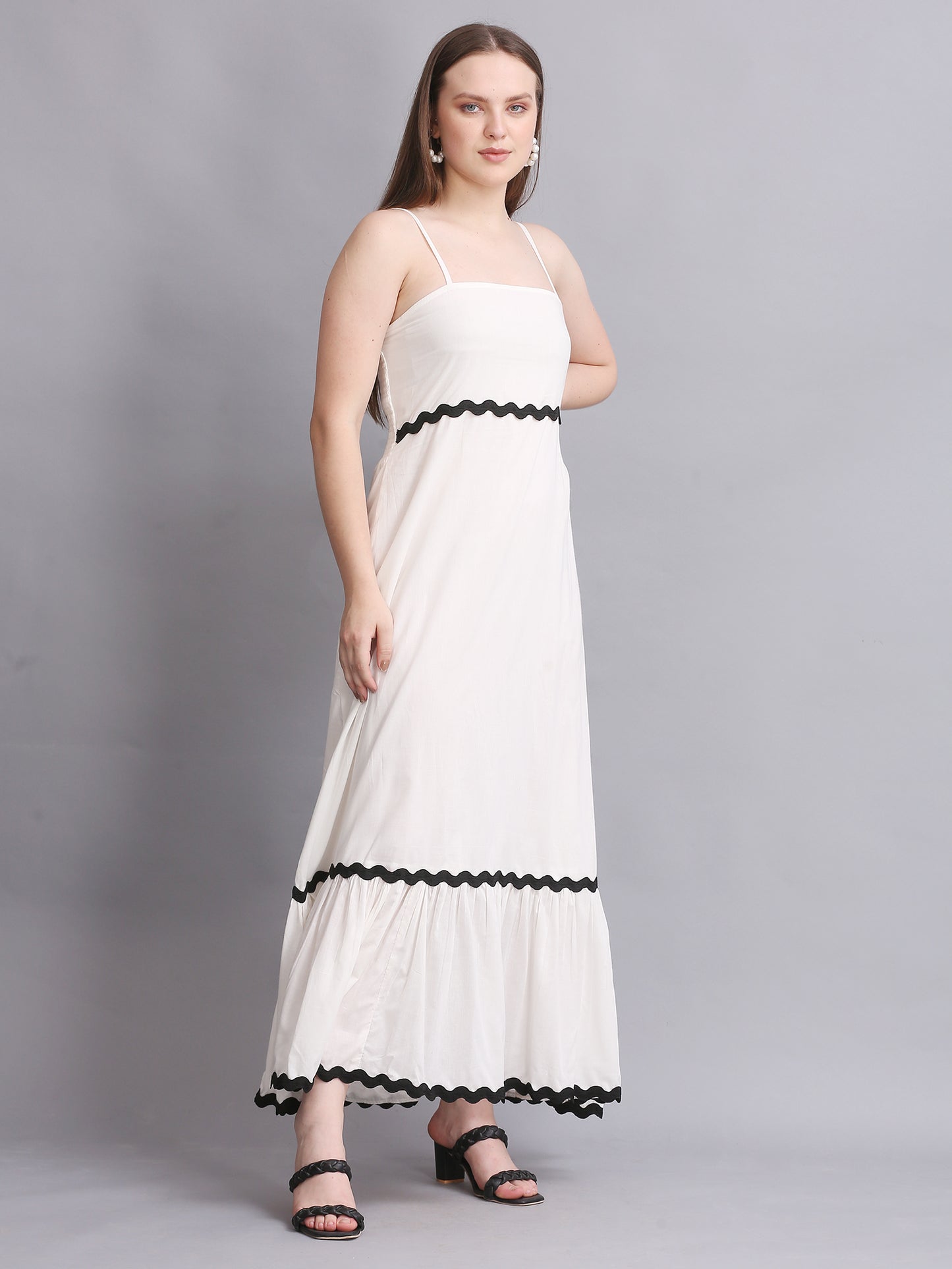WHITE COTTON FIT FLARE MAXI DRESS