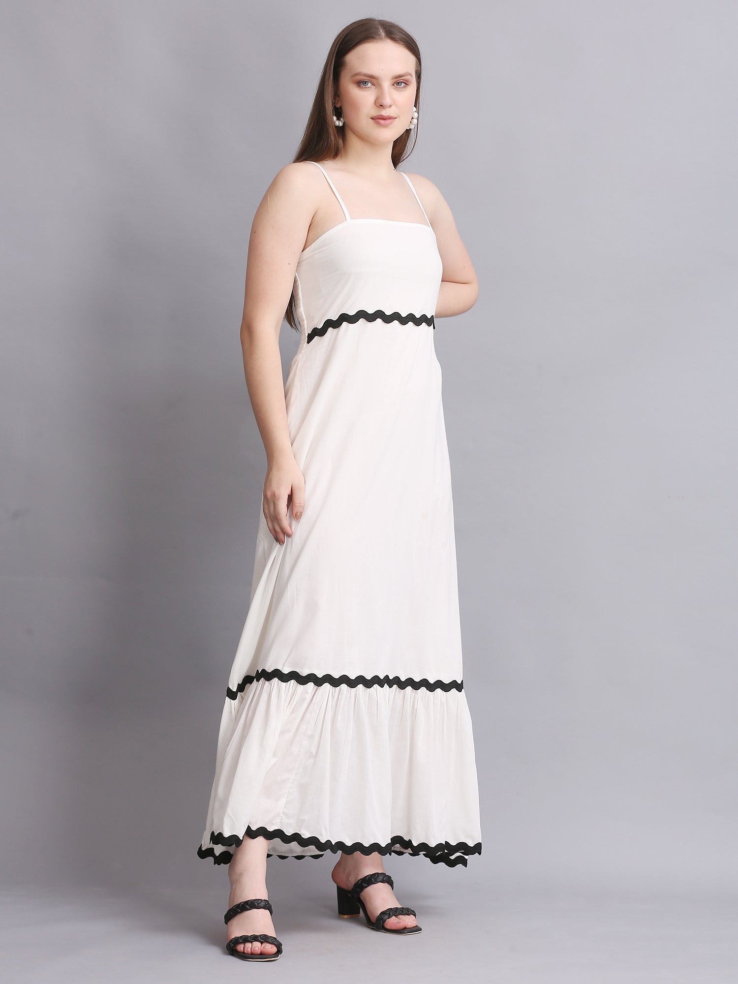 WHITE COTTON FIT FLARE MAXI DRESS