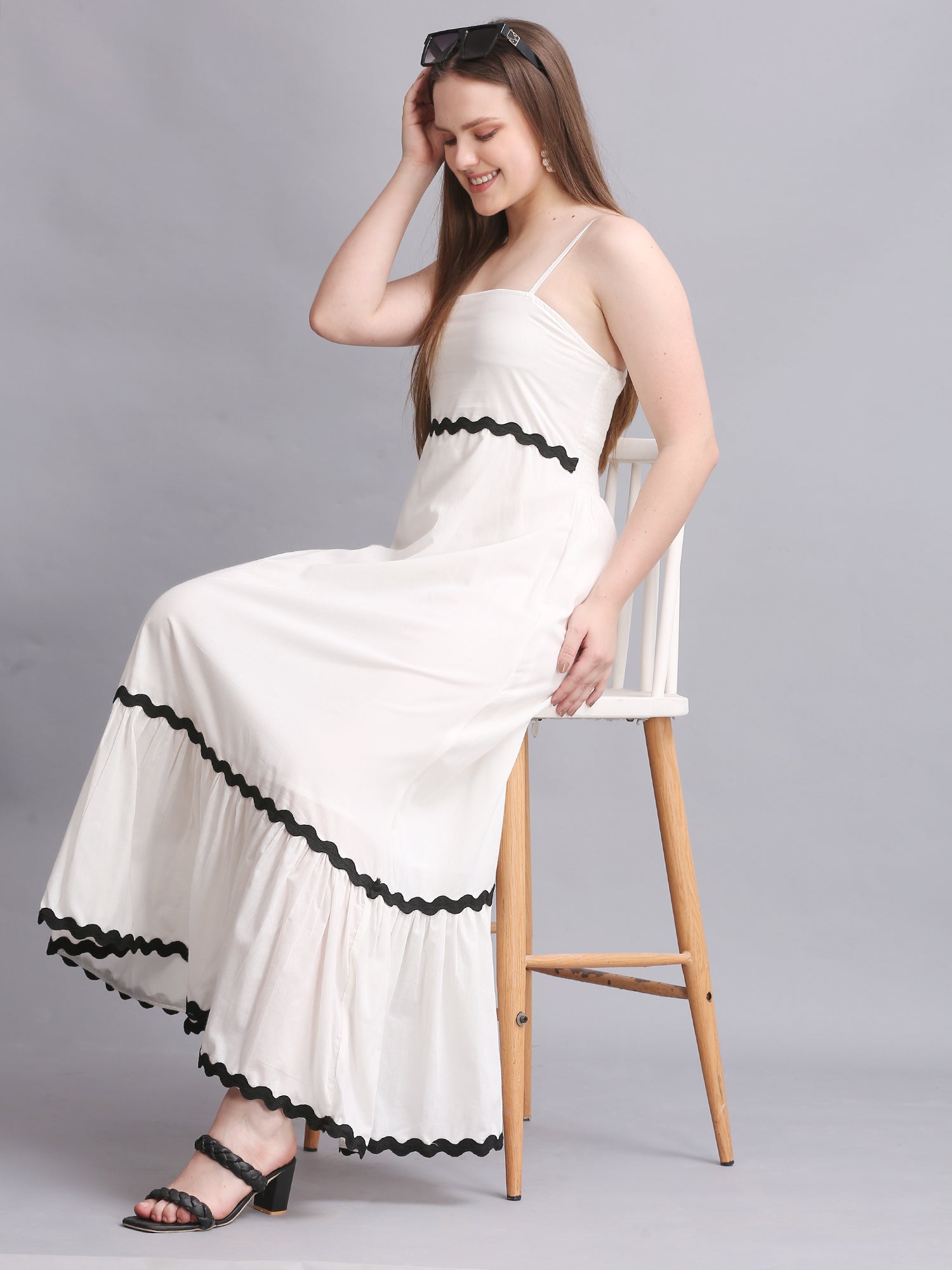 WHITE COTTON FIT FLARE MAXI DRESS