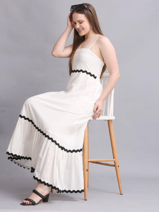 WHITE COTTON FIT FLARE MAXI DRESS