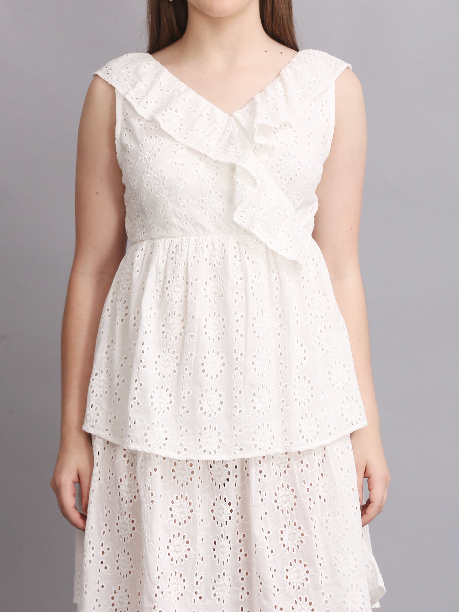 White Schiffli Back Knot Mini Dress