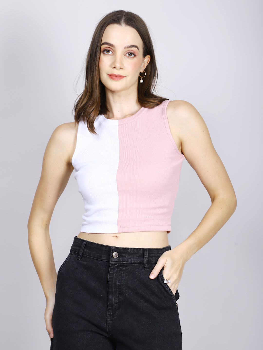 PINK AND WHITE COLOR BLOCK TANK TOP