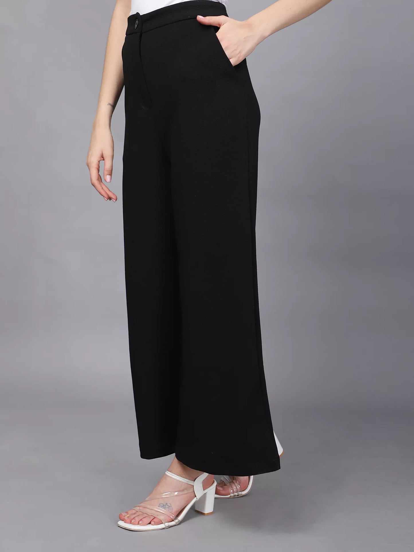Black High-Rise Flared Bootcut Trousers