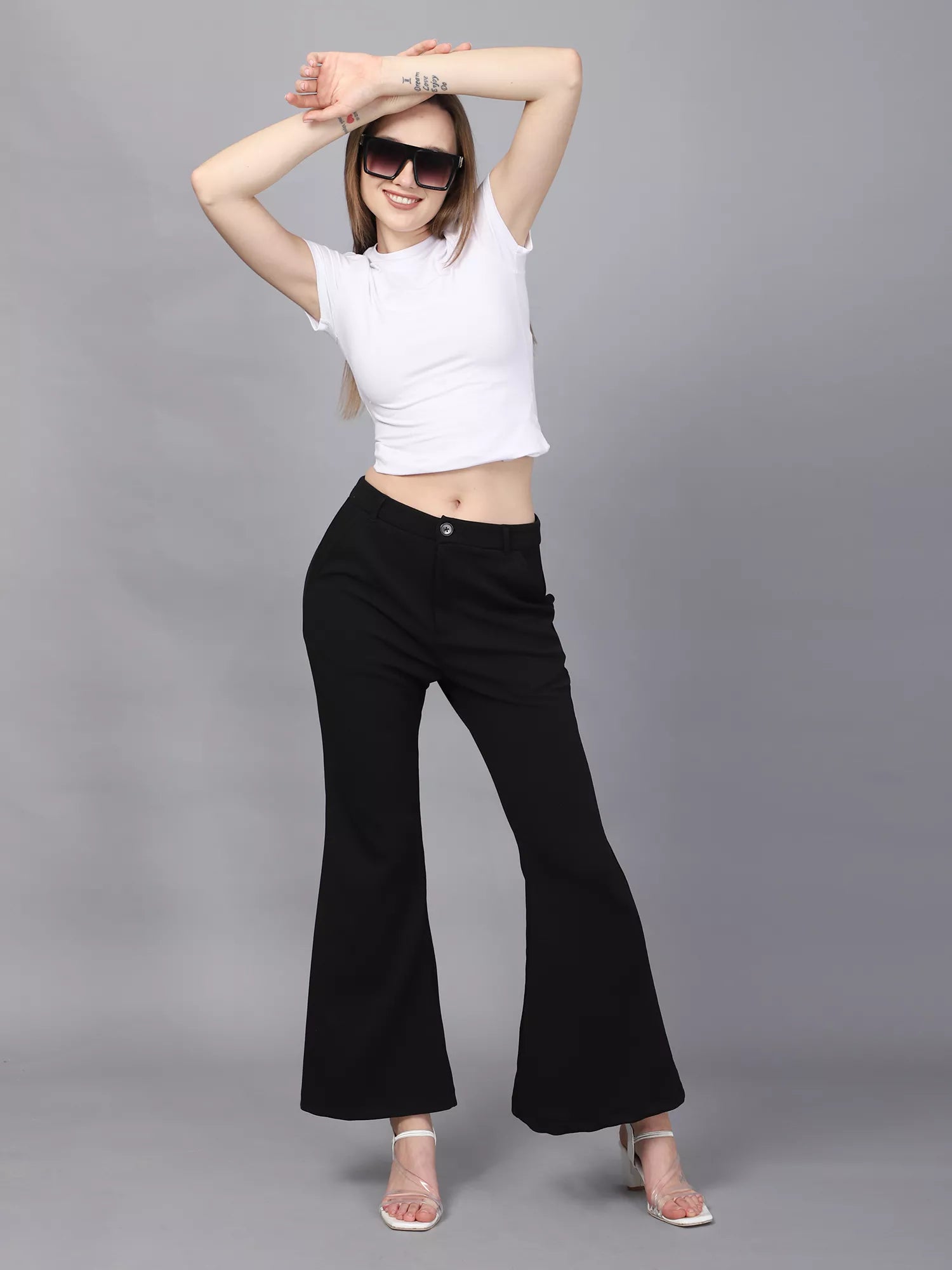 Black High-Rise Flared Bootcut Trousers