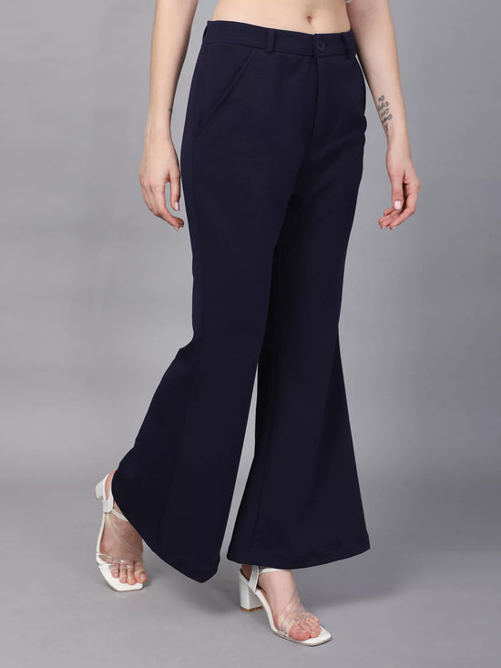 Navy High-Rise Flared Bootcut Trousers