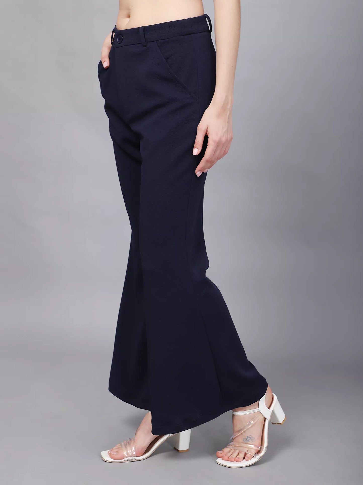 Navy High-Rise Flared Bootcut Trousers