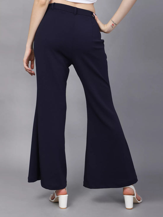 Navy High-Rise Flared Bootcut Trousers