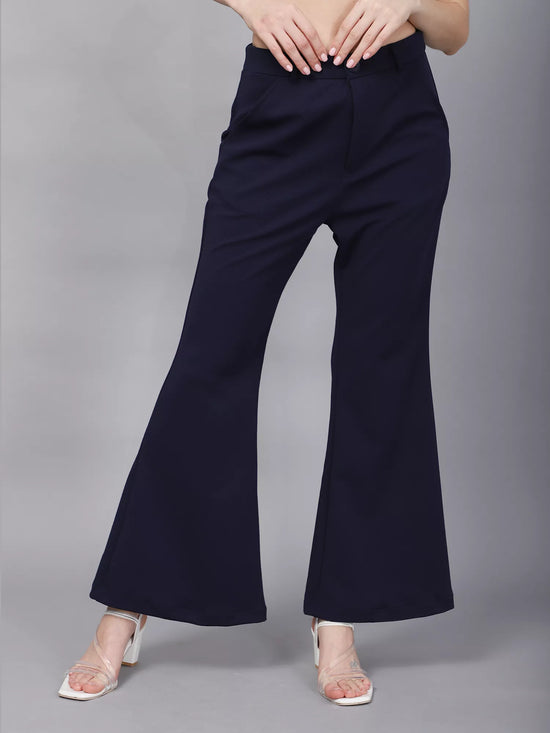Navy High-Rise Flared Bootcut Trousers