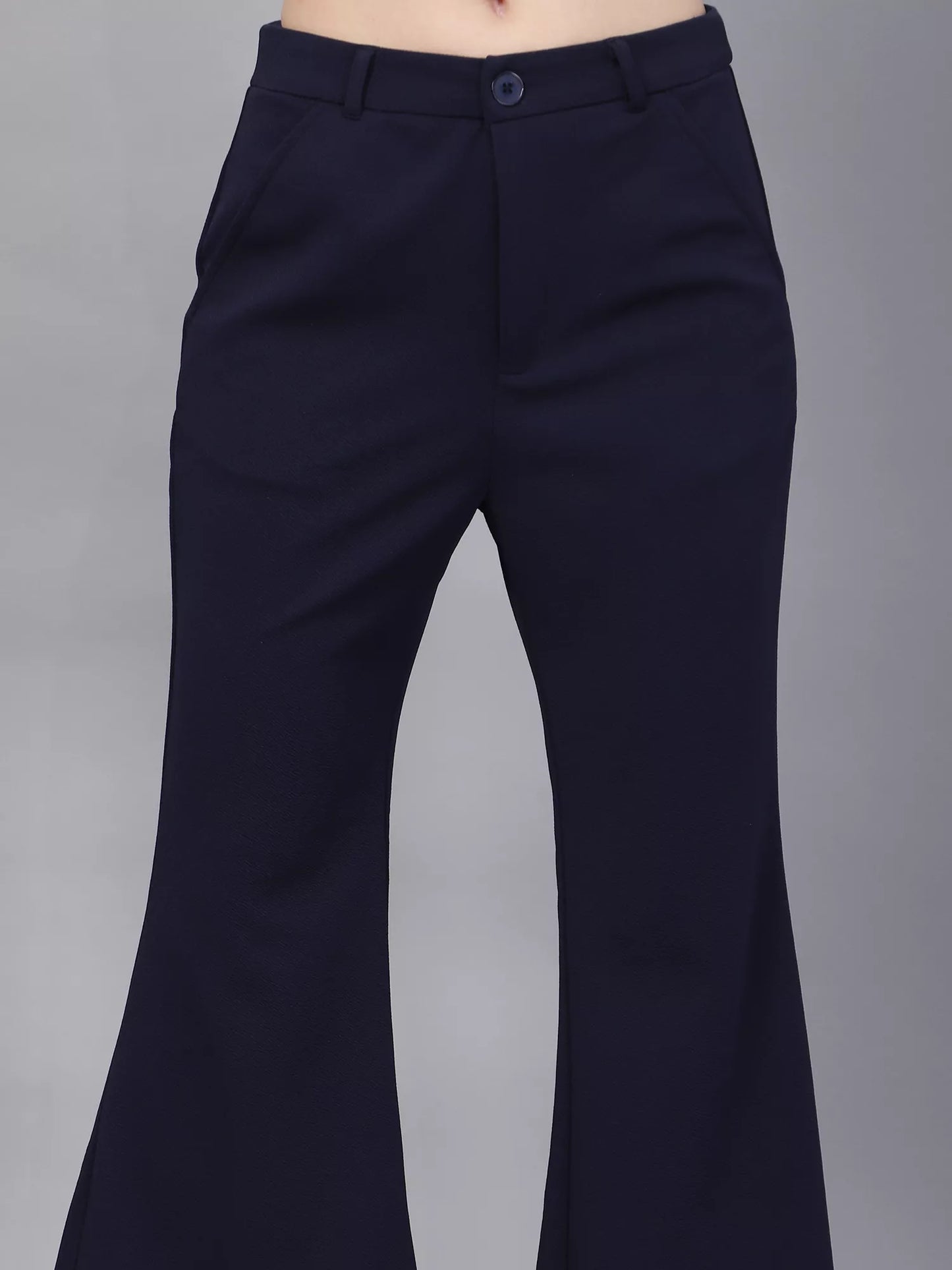 Navy High-Rise Flared Bootcut Trousers