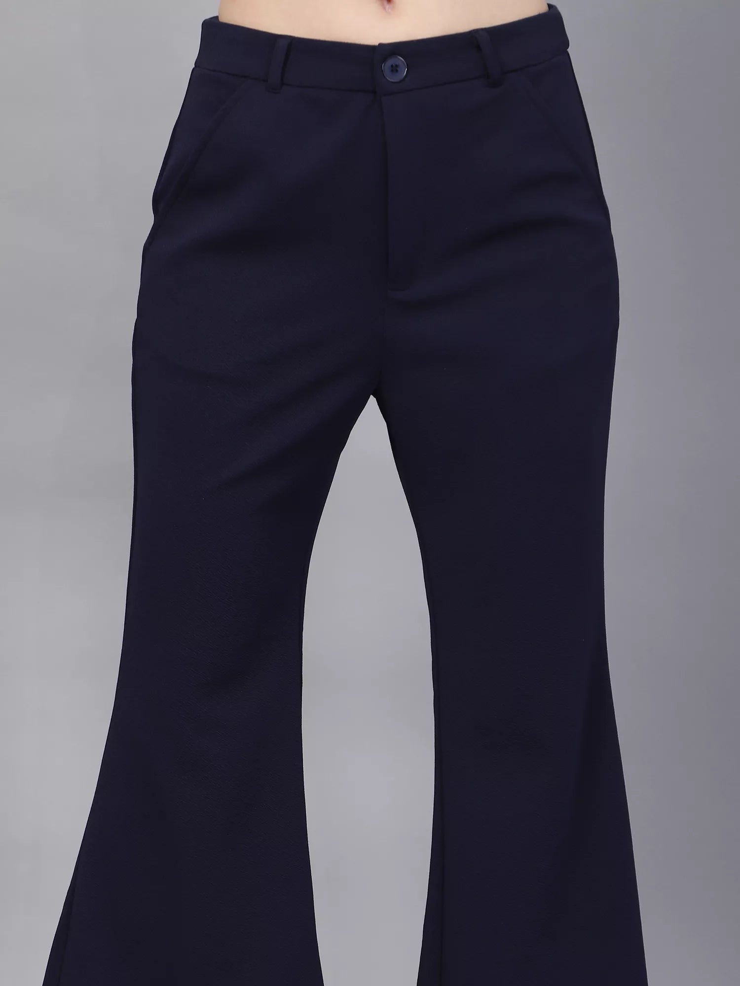 Navy High-Rise Flared Bootcut Trousers