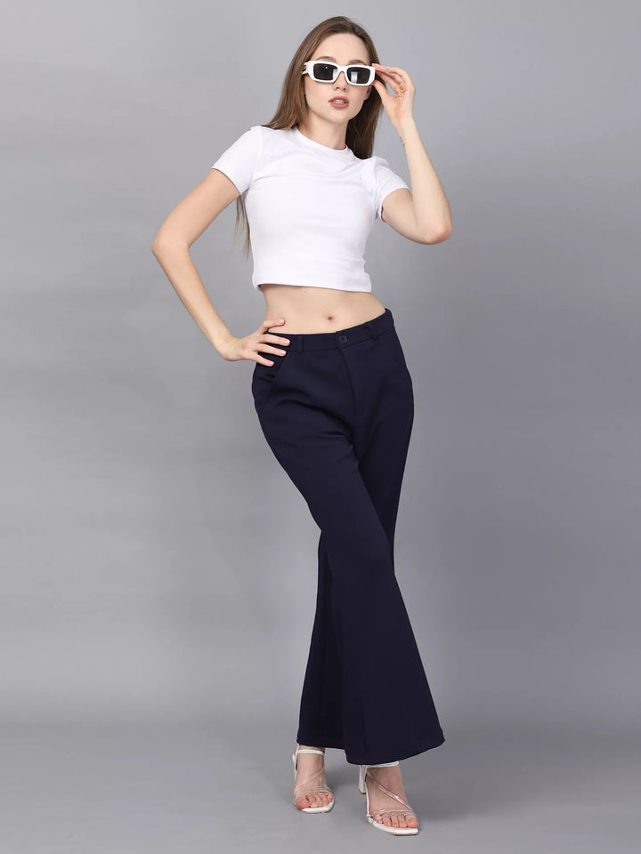 Navy High-Rise Flared Bootcut Trousers