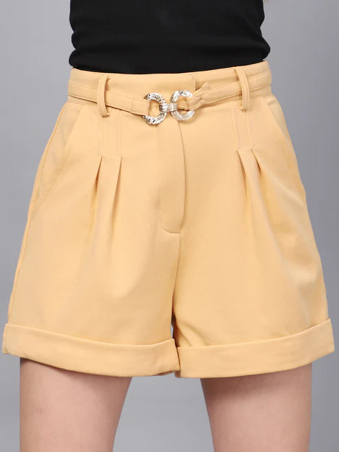 Beige Buckel High-Rise Short