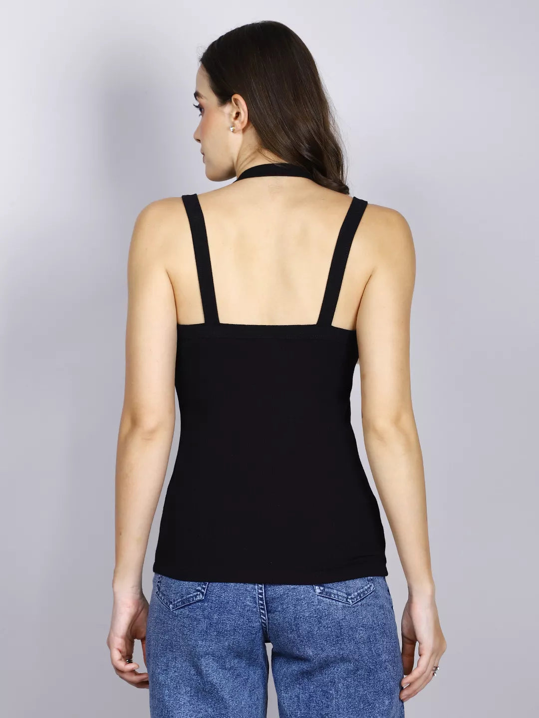 Black Rib Halter Strap Top