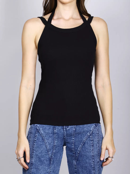 Black Rib Halter Strap Top