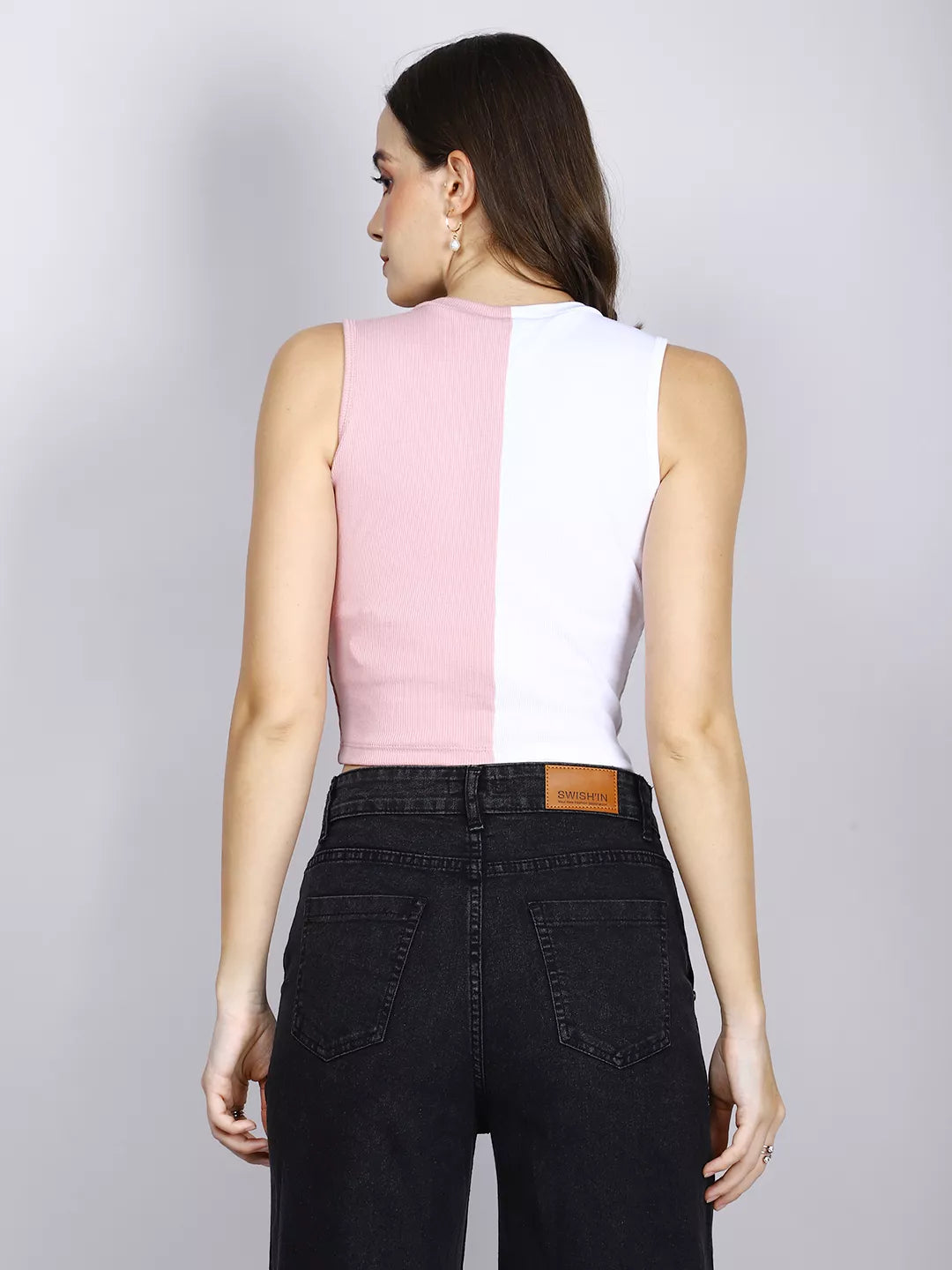 Pink And White Color Block Tank Top