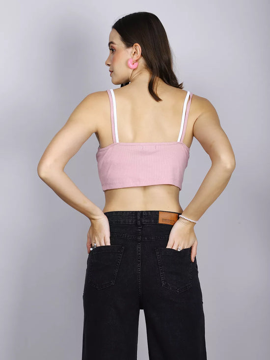 Pink And White Double Strap Crop Top