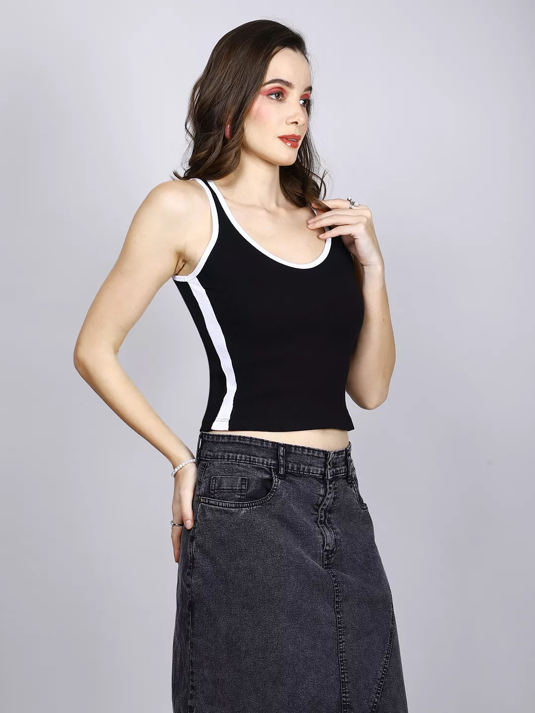 White And Black Rib Tank Top