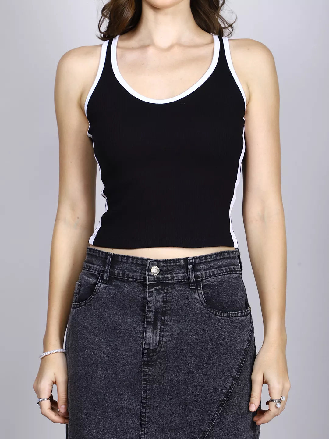 White And Black Rib Tank Top