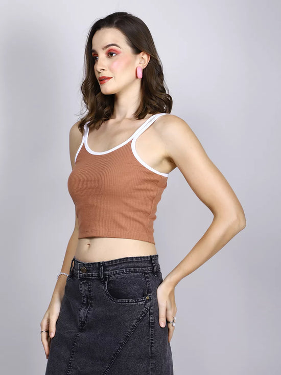 Brown And White Rib Tank Top