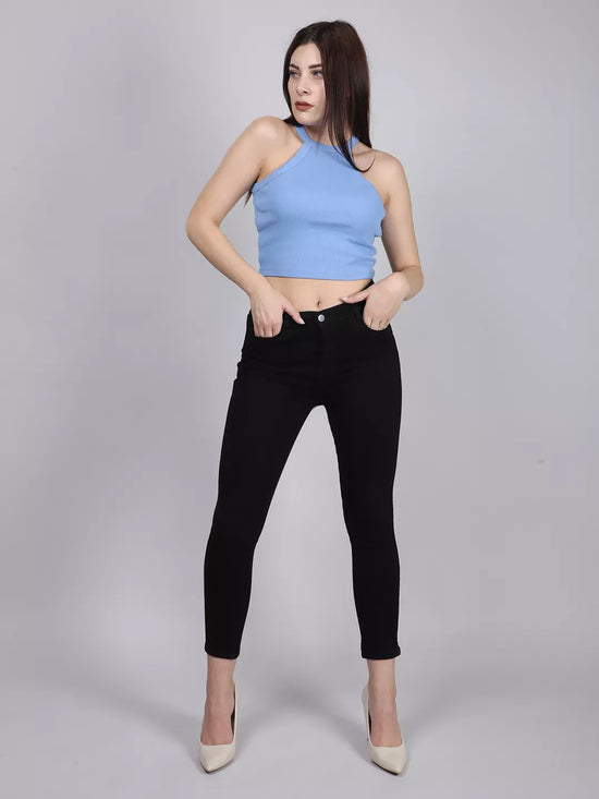 Blue Halter Neck Rib Top