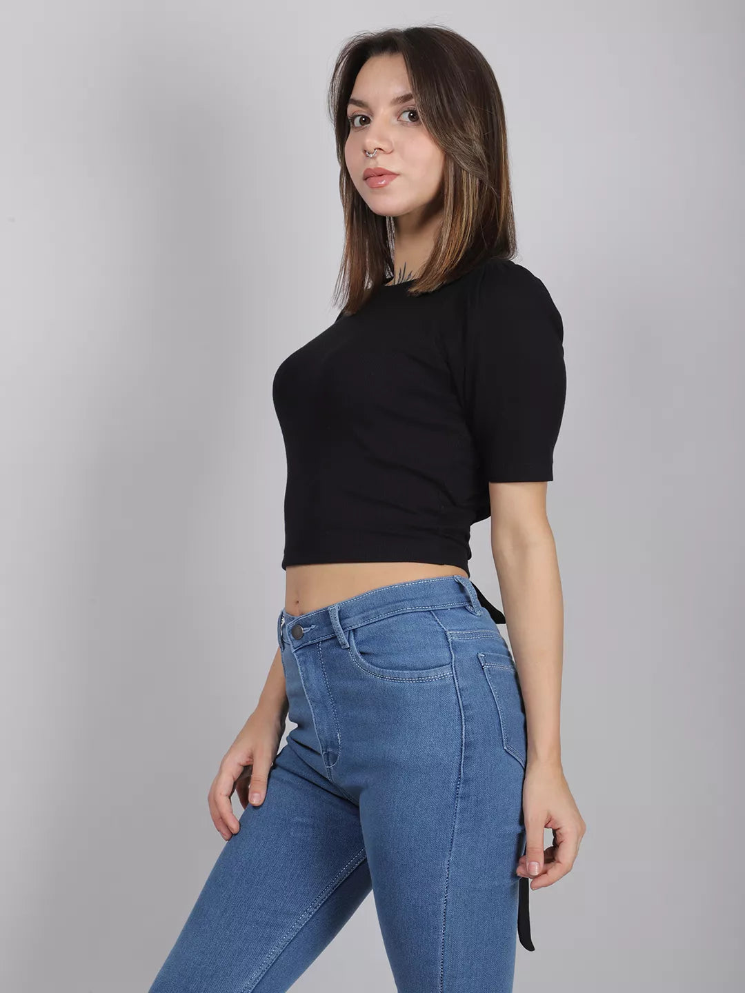 Black Back Cut-Out Rib Top