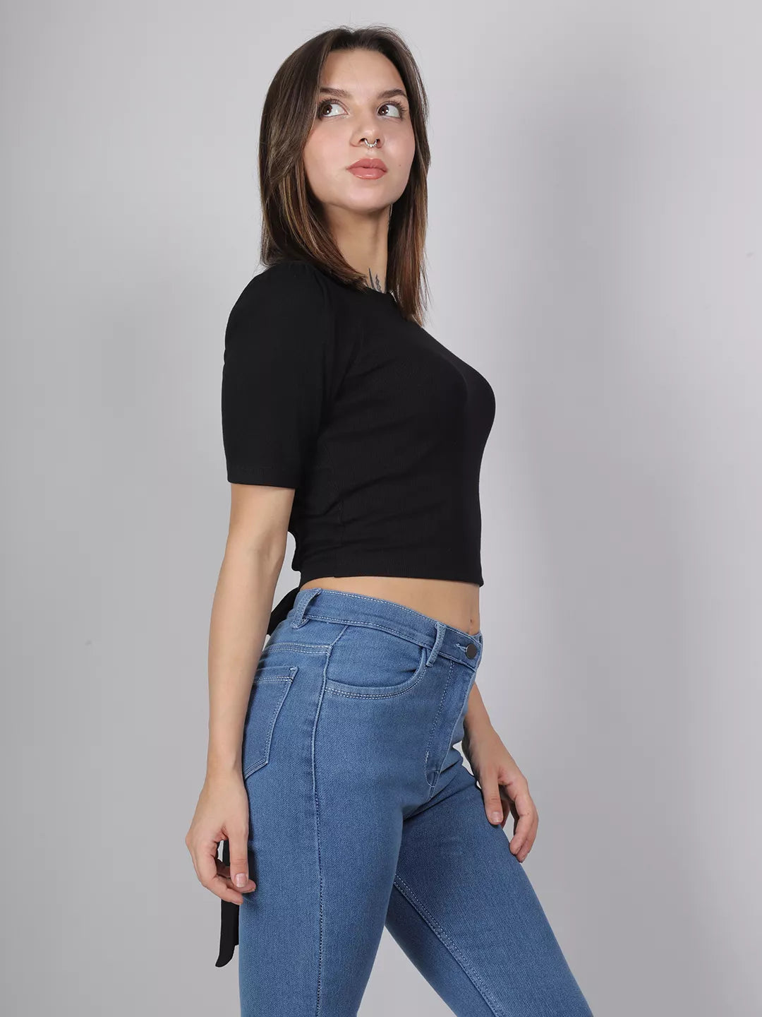 Black Back Cut-Out Rib Top