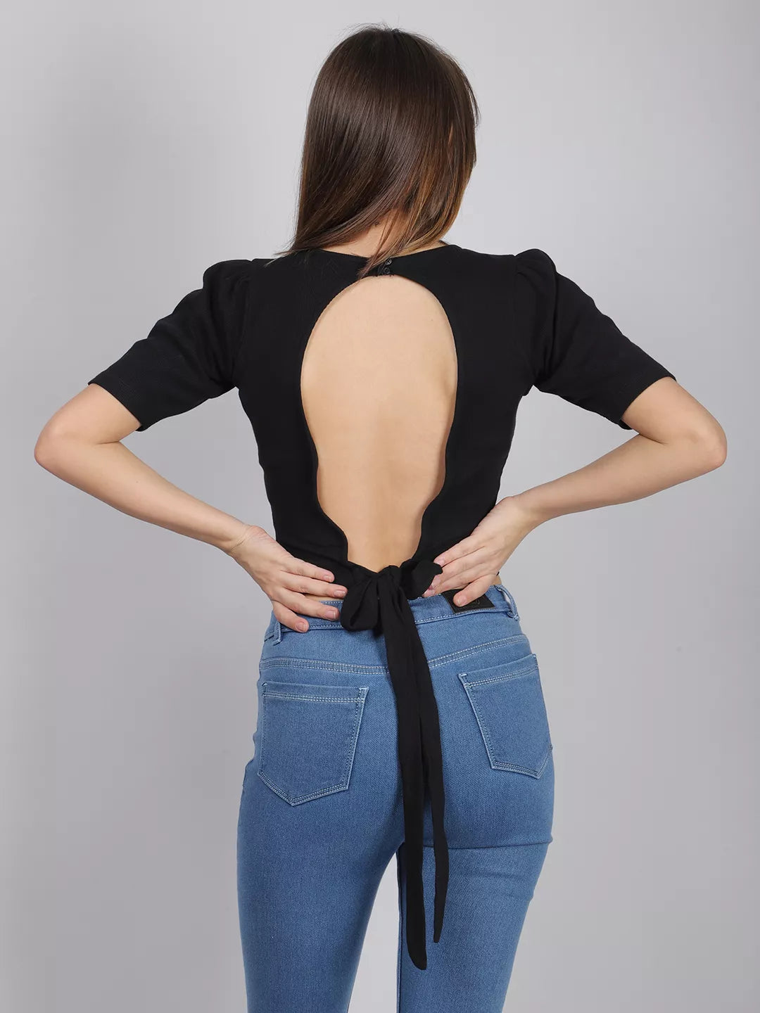 Black Back Cut-Out Rib Top