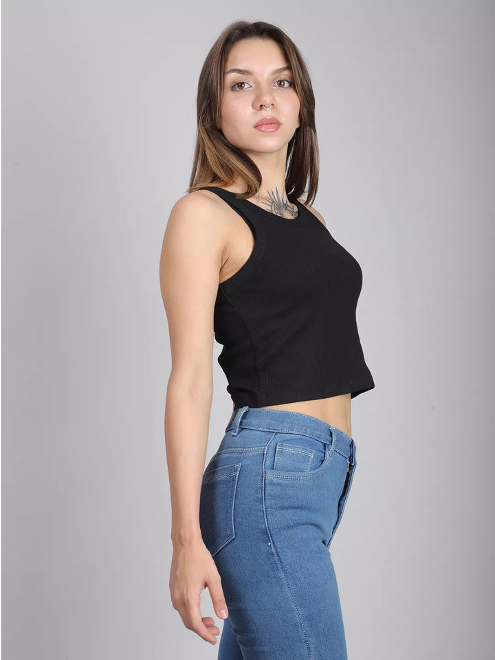 Black Rib Tank Crop Top