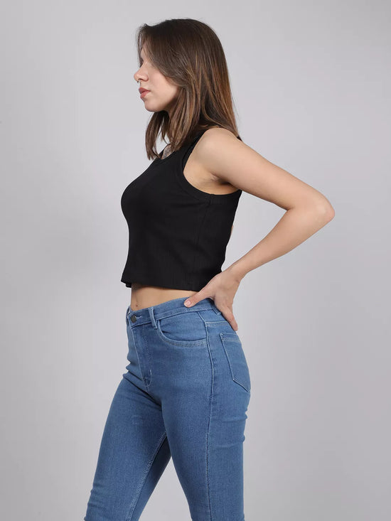 Black Rib Tank Crop Top