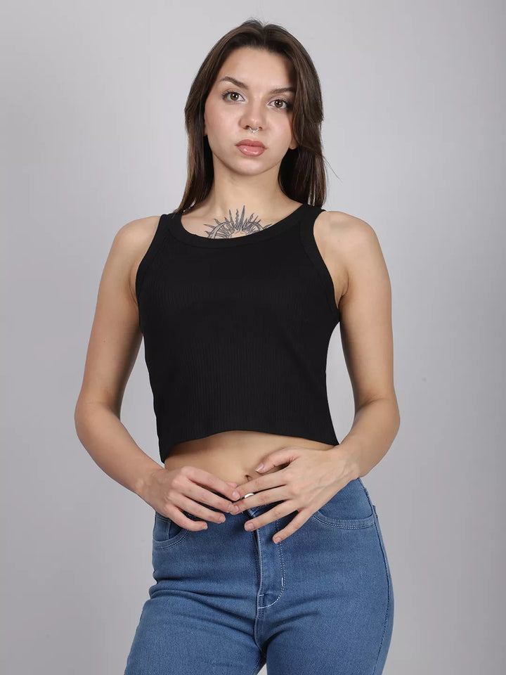 Black Rib Tank Crop Top