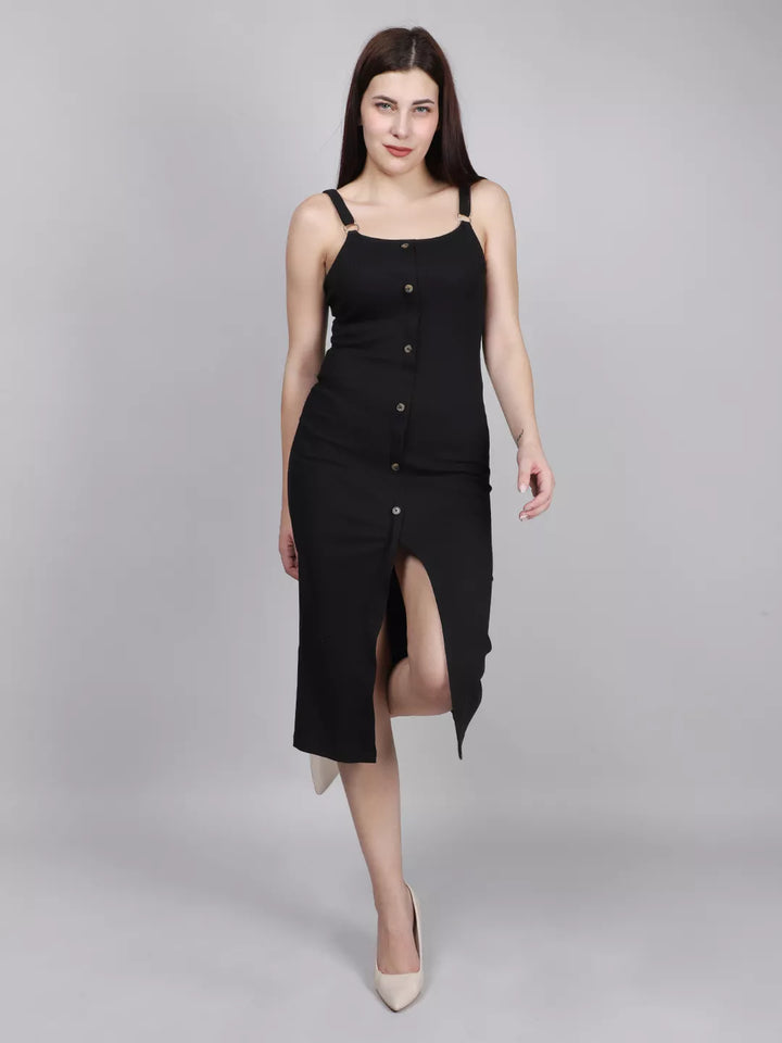 Rib Front Button Dress