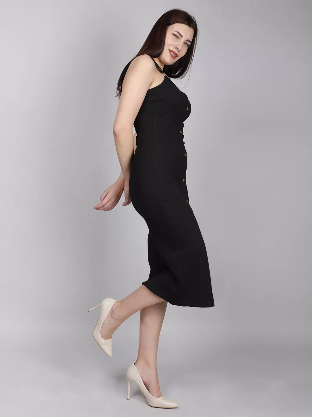 Rib Front Button Dress