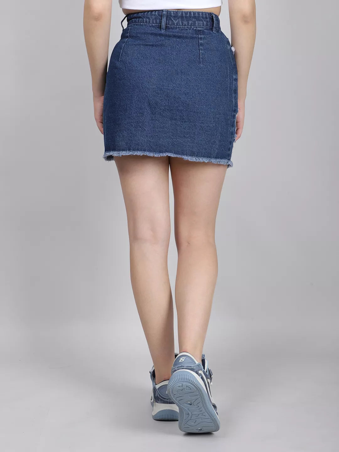 Front Button Rugged Blue Mini Skirt