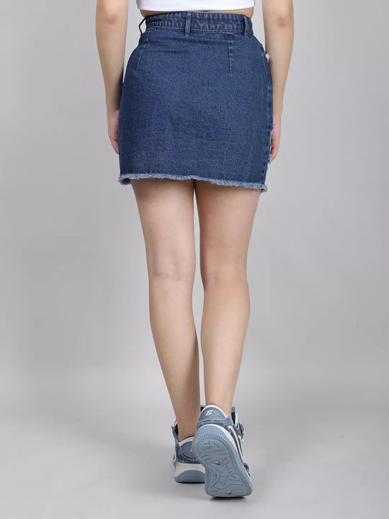 Front Button Rugged Blue Mini Skirt