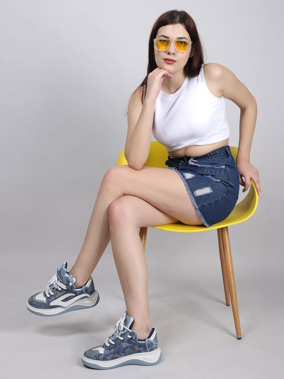 Front Button Rugged Blue Mini Skirt