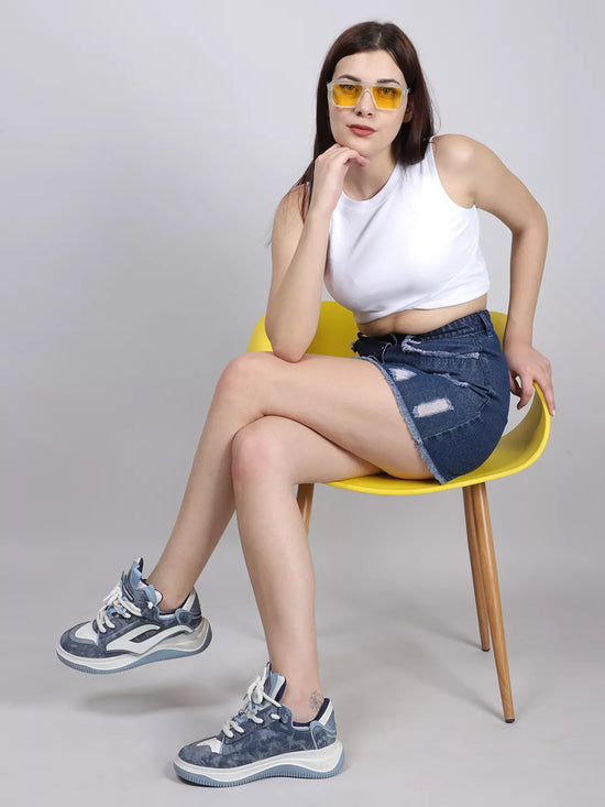 Front Button Rugged Blue Mini Skirt