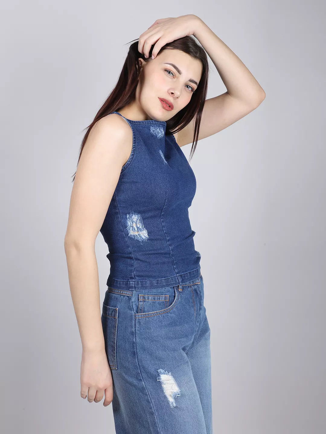 Boat Neck Rugged Denim Top